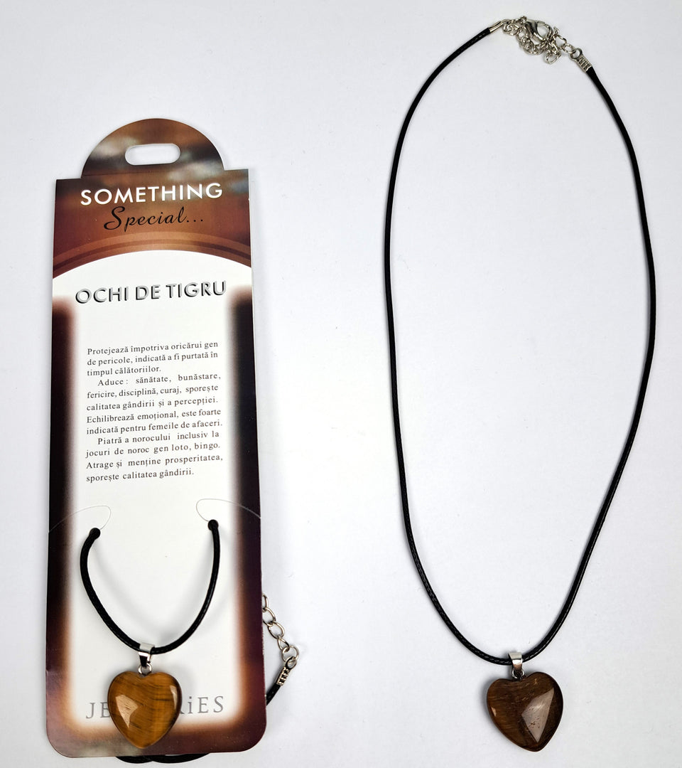 Set pandantiv piatra Ochi de tigru cu felicitare personalizata, talisman pentru indeplinirea dorintelor