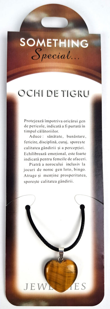 Set pandantiv piatra Ochi de tigru cu felicitare personalizata, talisman pentru indeplinirea dorintelor