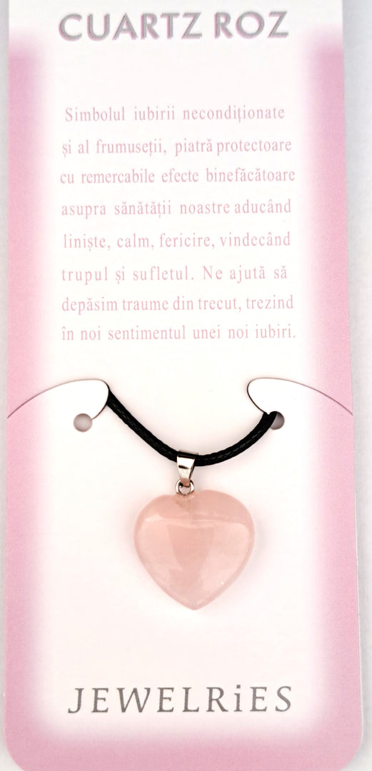Set Pandantiv inimioara Cuart roz cu felicitare personalizata