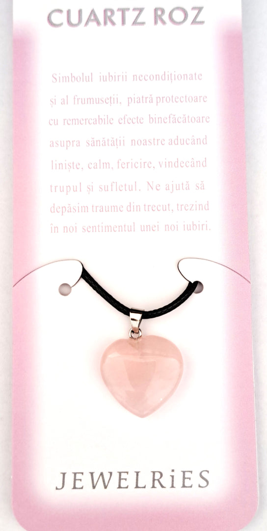 Set Pandantiv inimioara Cuart roz cu felicitare personalizata