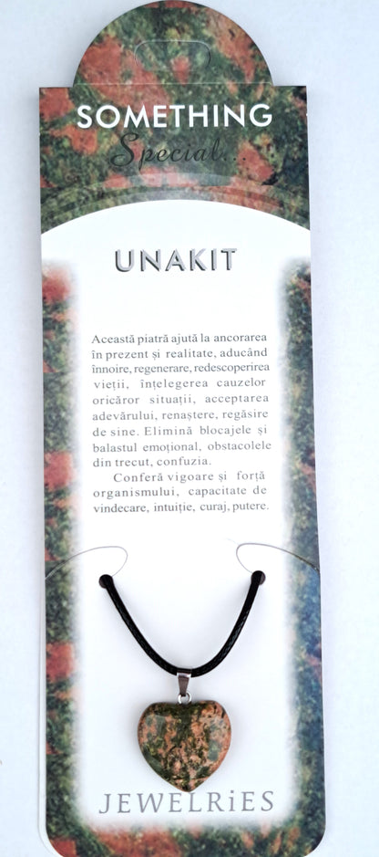 Set pandantiv inimioara din  Unakit cu felicitare personalizata, talisman de putere