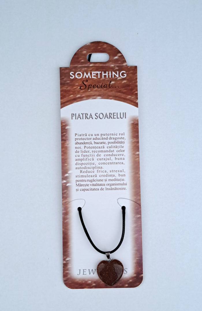 Set Pandantiv inimioara Piatra Soarelui cu felicitare personalizata, pietre sacre aducatoare de noroc