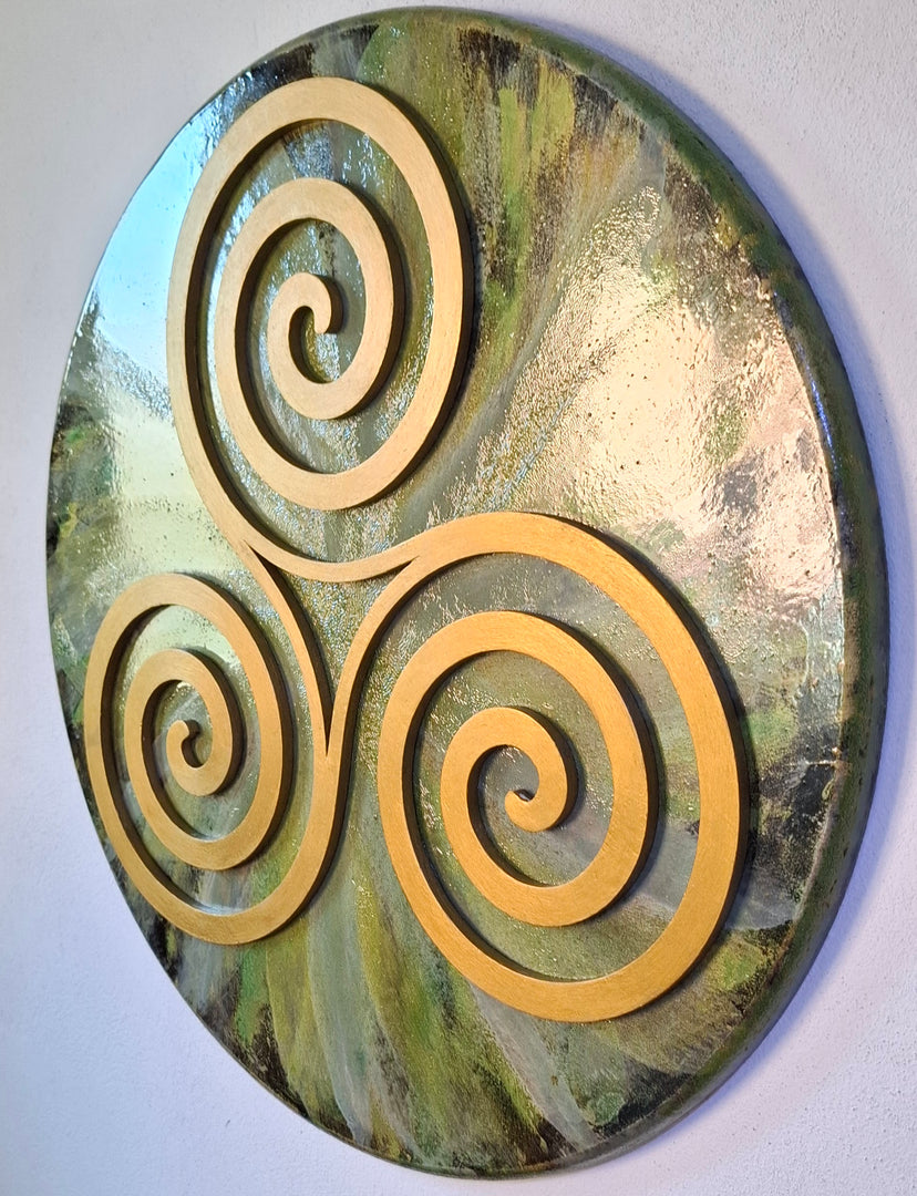Tablou cu Shungit si Plasma, PlasmaThor – Triskelion, 58 cm Verde