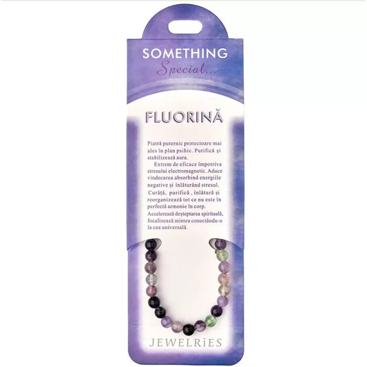 Set bratara Fluorina cu felicitare personalizata, piatra contra gandurilor negative, pietre semipretioase rotunde 6 mm curcubeu multicolor