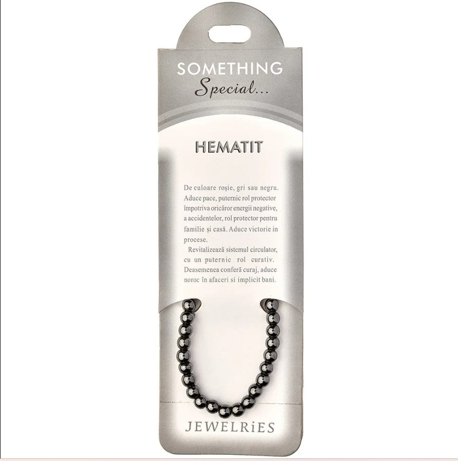 Set bratara Hematit cu felicitare personalizata, piatra protectie