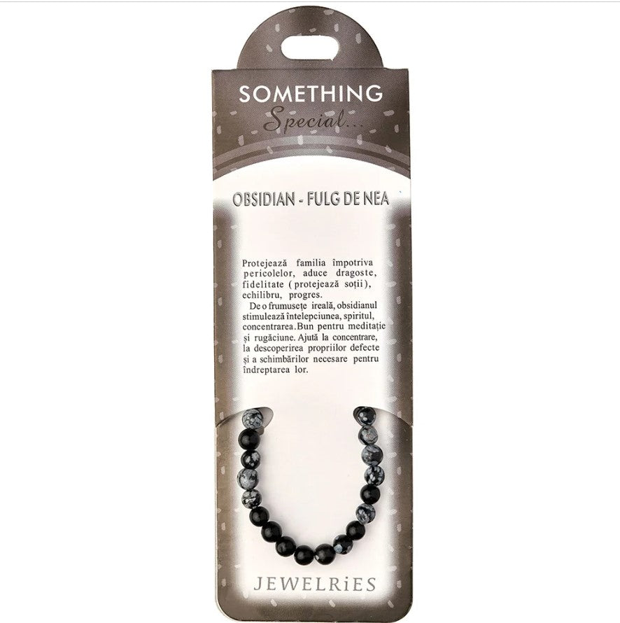 Set bratara Obsidian Fulg de Nea cu felicitare personalizata, piatra impotriva pericolelor