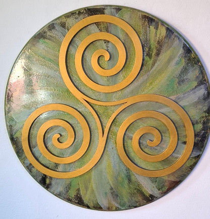 Tablou cu Shungit și Plasmă, PlasmaThor – Triskelion, 58 cm  Verde