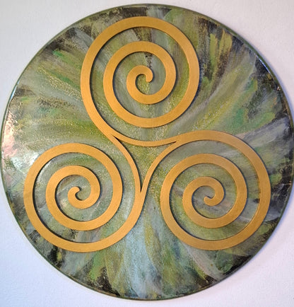 Tablou cu Shungit și Plasmă, PlasmaThor – Triskelion, 58 cm  Verde