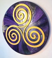 Tablou cu Shungit si Plasma, PlasmaThor – Triskelion, 58 cm  Mov cu Albastru