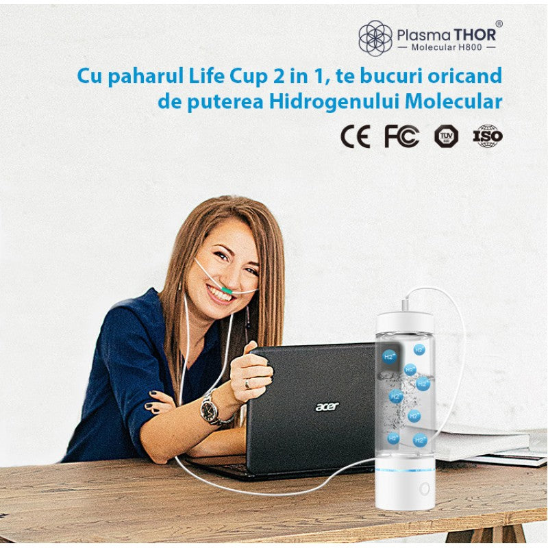 Pahar/Inhalator Hidrogenare si Ionizare apa – Life Cup H800, ORP -800 mV, 3000 ppb. (Copy)