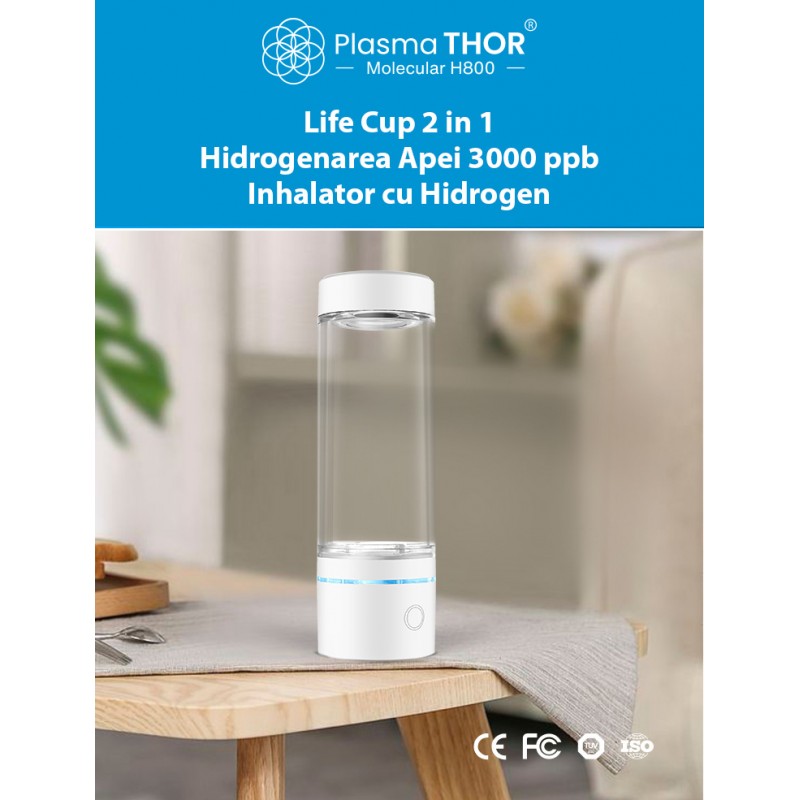 Pahar/Inhalator Hidrogenare si Ionizare apa – Life Cup H800, ORP -800 mV, 3000 ppb. (Copy)