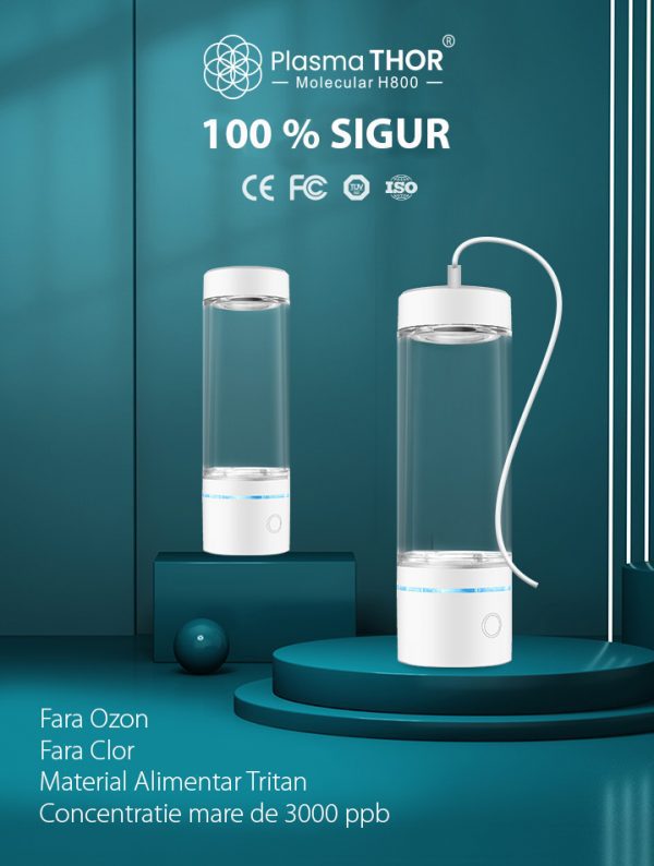 Pahar/Inhalator Hidrogenare si Ionizare apa – Life cup H800, ORP -800 mV, 3000 ppb.