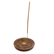Suport lemn ardere betisoare si conuri parfumate, rotund gravat - 10cm